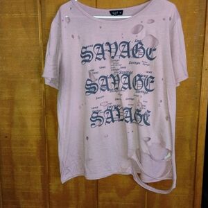 Women's 1X Pink Love J SAVAGE Retro cut out Tees Short Sleeve Shirt